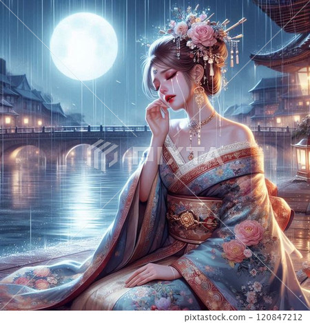 Sad woman in a kimono Sad woman in a kimono 120847212