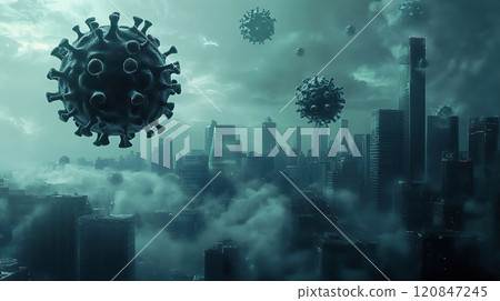 Giant virus floating in a polluted city 120847245