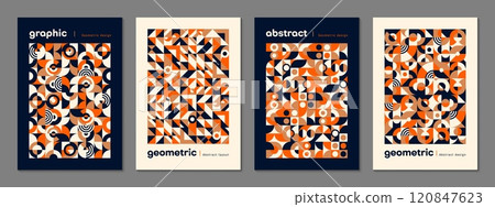 Abstract modern geometric Bauhaus poster templates. Event advertising leaflets vector page with Bauhaus pattern. Corporate identity retro posters or banners templates with abstract geometrical shapes 120847623