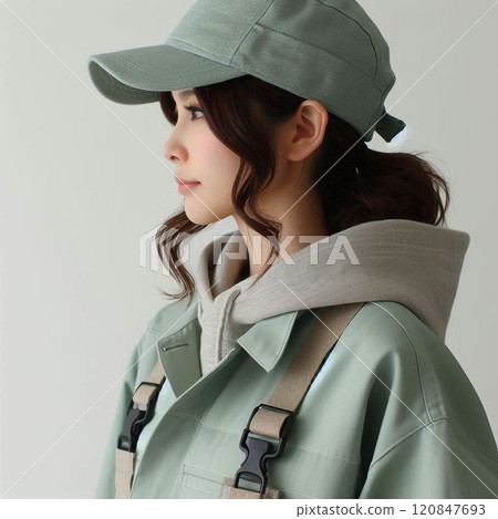 Profile of a woman dressed in work clothes 120847693