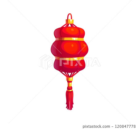 Cartoon Chinese festival red lantern, Asian Chinatown lamp. Traditional festival or Chinatown decoration with gold accents and a tassel at the bottom, symbolizing cultural celebrations and heritage Cartoon Chinese festival red lantern, Asian Chinatown lamp. Traditional festival or Chinatown decoration with gold accents and a tassel at the bottom, symbolizing cultural celebrations and heritage 120847778