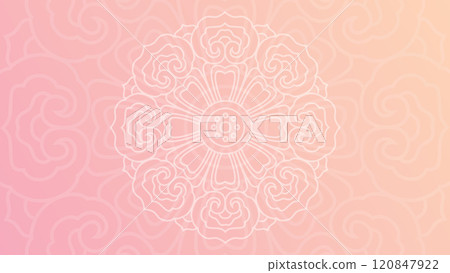 Round mandala on colorfull gradient background. Translucent mesh pattern in the form of a mandala. 120847922