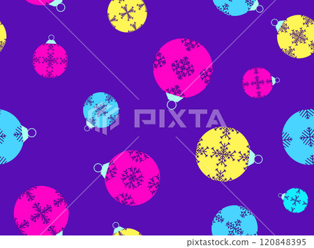 Christmas balls seamless pattern. Christmas Tree Balls is decorated with snowflakes patterns. Christmas Tree Balls. Xmas design for wrappers, covers, banners and posters. Vector illustration 120848395