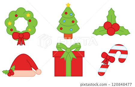Collection of flat Christmas icons and decorations Vector 120848477