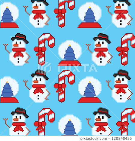 Christmas pattern with snowmen and candy canes Vector 120848486