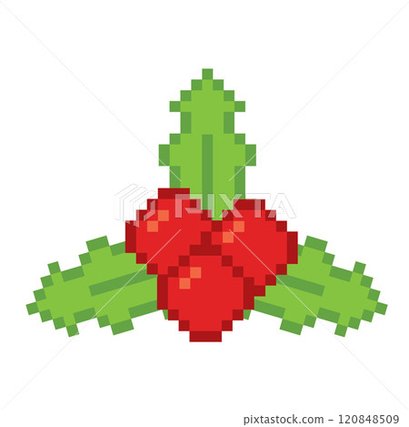Pixel art holly leaves and red berries Vector 120848509