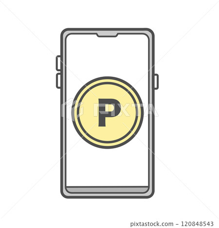 Simple line drawing illustration of a smartphone and point coins 120848543