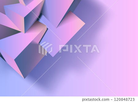 Abstract 3D background with mix of cubes. Geometric shapes intersecting in violet and pink y2k styled background 120848723