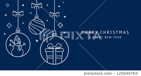 Christmas card with holidays decoration. Merry Christmas and Happy New Year background. 120848769