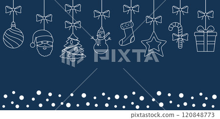 Christmas ornaments hanging rope on blue background 120848773