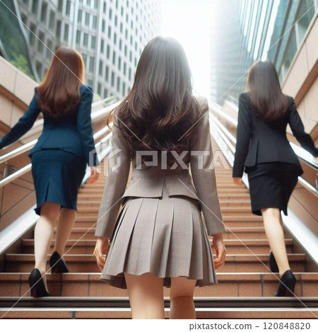 Image of the back of a woman in a suit climbing stairs 120848820