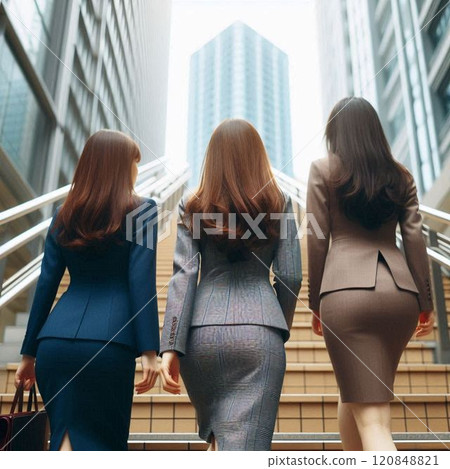 穿著西裝的女人爬樓梯的後視圖 120848821