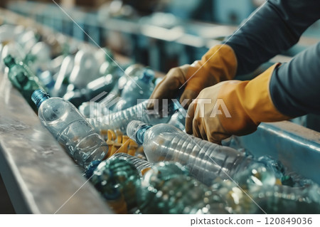 Hands Sorting Plastic Bottles for Recycling Hands Sorting Plastic Bottles for Recycling 120849036