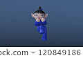 Cute little anime chibi girl in a flying pose. 3d render, 3d illustration. 120849186