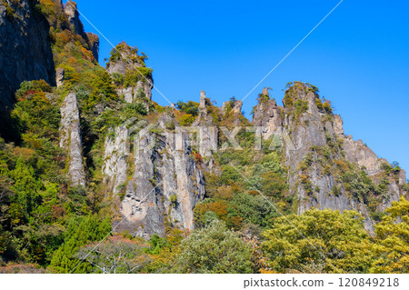 Gunma Prefecture: Mt. Myogi in autumn as the leaves begin to turn red Gunma Prefecture: Mt. Myogi in autumn as the leaves begin to turn red 120849218