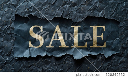 sale banner under black paper torn ripped opening 120849332