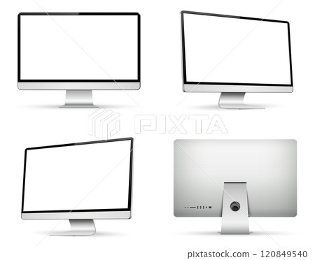 Computer monitor with empty display. Front, back and side view. 120849540