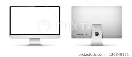 Realistic computer screen mockup. Front and back views. 120849551