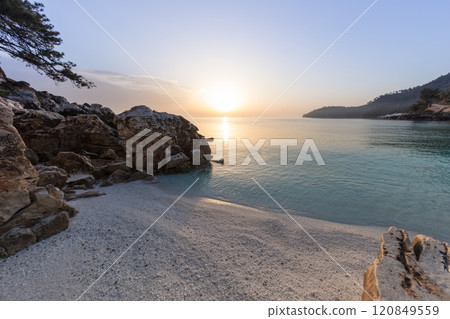 Marble beach (Saliara beach), Thassos Islands, Greece Marble beach (Saliara beach), Thassos Islands, Greece 120849559
