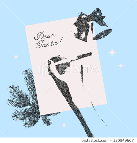 Vintage Christmas collage with hand writing a letter to dear Santa and bells. Photocopy halftone collage style illustration. Vector concept for poster, banner, greeting and 2025 celebration. Vintage Christmas collage with hand writing a letter to dear Santa and bells. Photocopy halftone collage style illustration. Vector concept for poster, banner, greeting and 2025 celebration. 120849607