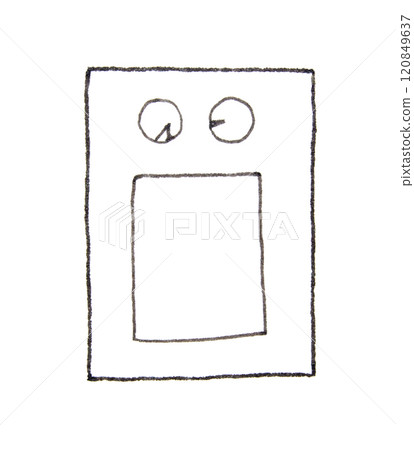 Simple black and white doodle of a surprised face with round eyes on white 120849637