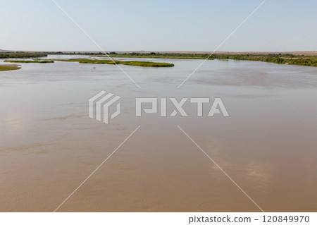 Scenic view of Amu Darya River near Kipchak in Karakalpakstan, Uzbekistan during daytime 120849970