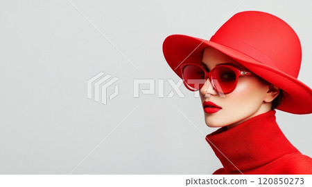 A woman in vibrant red stands out, exuding energy and creativity with her intense colors and expression. A woman in vibrant red stands out, exuding energy and creativity with her intense colors and expression. 120850273