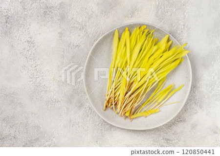 microgrown corn, a bouquet of microgrown, on a light plate, there are no people., microgrown corn, a bouquet of microgrown, on a light plate, there are no people., 120850441