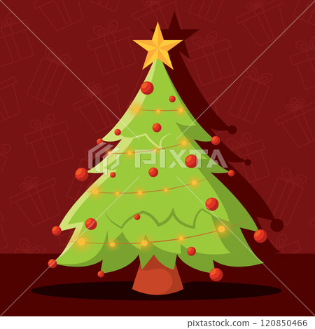 Christmas tree with golden star and lights Vector 120850466
