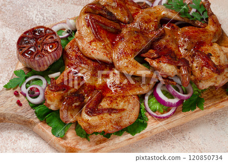 fried, quail meat, tobacco (tapaka), with spices, homemade, no people, fried, quail meat, tobacco (tapaka), with spices, homemade, no people, 120850734
