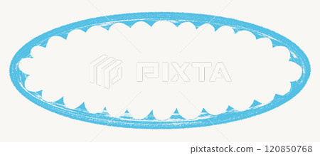 Grunge style oval scallop frame with ripped border. Round shape with wavy torn edges. Vector silhouette for stickers, banners isolated on light background Grunge style oval scallop frame with ripped border. Round shape with wavy torn edges. Vector silhouette for stickers, banners isolated on light background 120850768