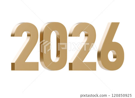 3D vector golden numbers 2026. Elegant and modern decorative element for celebration of the New Year. The golden hue perfect for greeting cards, advertisement. Vector illustration on white background 120850925