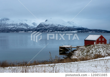 Seaside with a red house, Harstad, Norway Seaside with a red house, Harstad, Norway 120851085