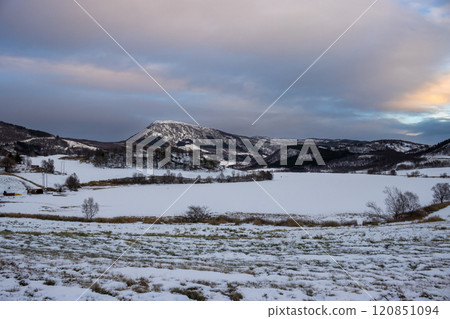 Snowy landcape with mountains, Harstad, Norway Snowy landcape with mountains, Harstad, Norway 120851094