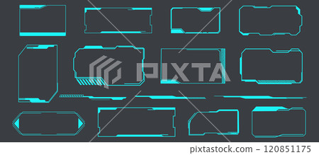 Futuristic HUD frames, borders text box game menu ui panel. Line tech line bar. Screen elements Sci Fi for Gaming UX UI Futuristic HUD frames, borders text box game menu ui panel. Line tech line bar. Screen elements Sci Fi for Gaming UX UI 120851175
