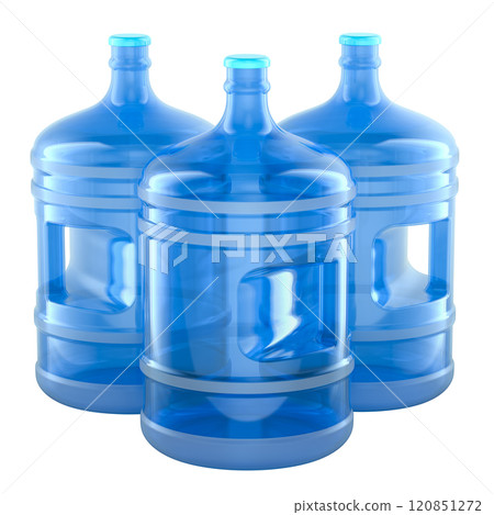 Gallon Water Bottles. Portable Water Containers with Handle. 3D rendering 120851272