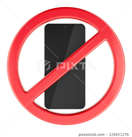 No cell phone sign. Prohibition symbol with smartphone. 3D rendering 120851276