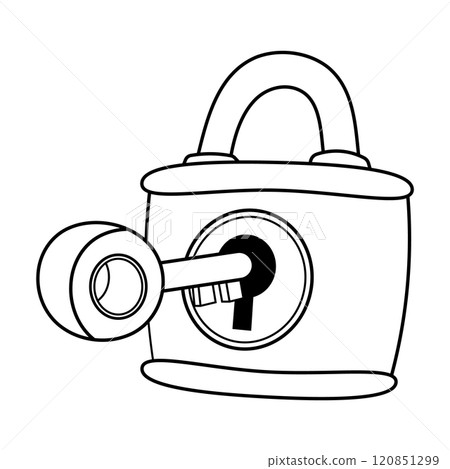 Lock and Key Outline Vector Illustration 120851299
