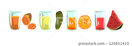 Colorful Juice in Glass with Fresh Ingredient Vector Set Colorful Juice in Glass with Fresh Ingredient Vector Set 120851419