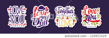 Love Lettering Sticker and Badges with Flowers Vector Set 120851429