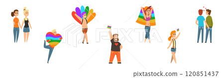 People Character Taking Part in Pride Parade Vector Set 120851437