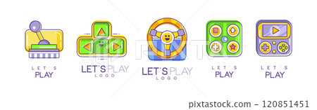 Lets Play Logo Design with Colorful Gaming Element Vector Set 120851451