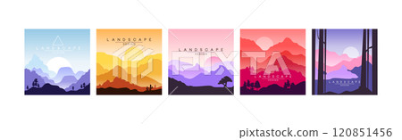 Flat Landscape Design Square View and Scene Vector Set Flat Landscape Design Square View and Scene Vector Set 120851456