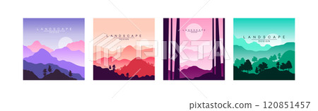 Flat Landscape Design Square View and Scene Vector Set 120851457