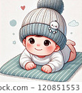 Cute baby in knitted hat 120851553