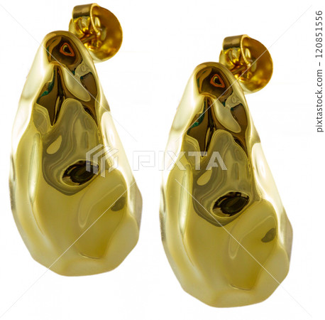 Bold Drip Golden Earrings macro capture. Bold Drip Golden Earrings macro capture. 120851556