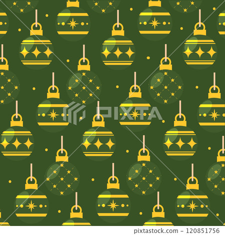 Green and yellow Christmas ornaments pattern Vector 120851756