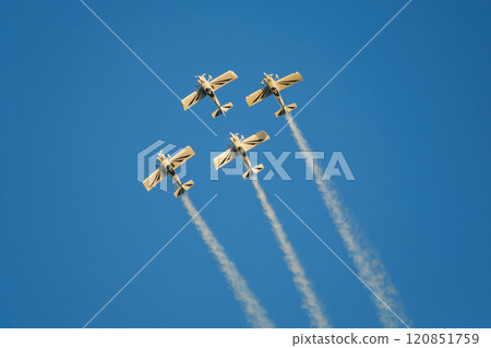 Stunt aerobatic planes performing stunts in air 120851759