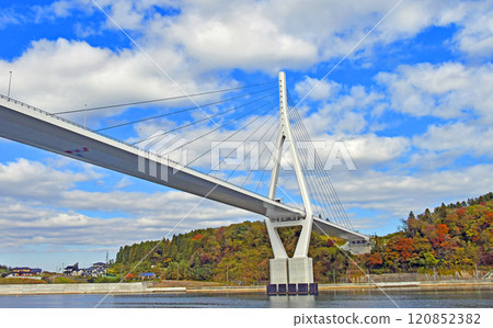 Kesennuma Bay, Kesennuma City, Miyagi Prefecture, Kesennuma Bay Crossing Bridge seen from a sightseeing boat Kesennuma Bay, Kesennuma City, Miyagi Prefecture, Kesennuma Bay Crossing Bridge seen from a sightseeing boat 120852382