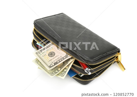 wallet with documents and money isolated on white 120852770